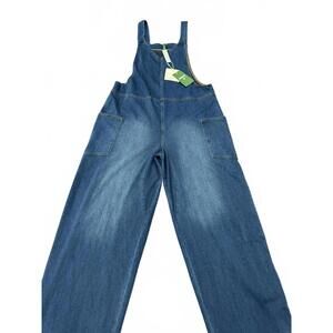 NWT-Halara Flex Denim Wide Leg Stretch Overalls with Pockets Jumpsuit-Small Tall
